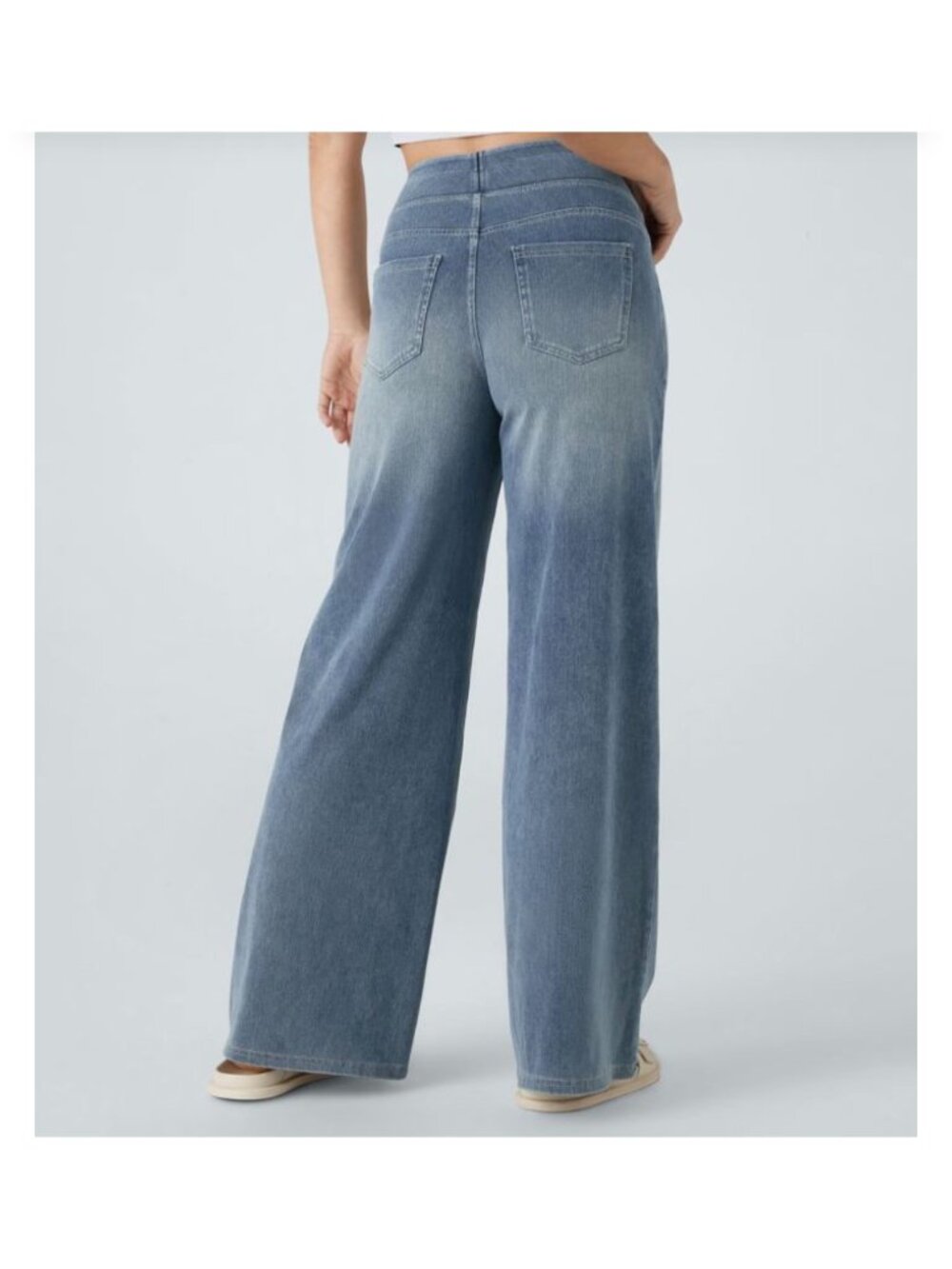 Halara L Wide-Leg Denim Pants L Regular High-Waist Stretchy Fabric Soft Blue Was